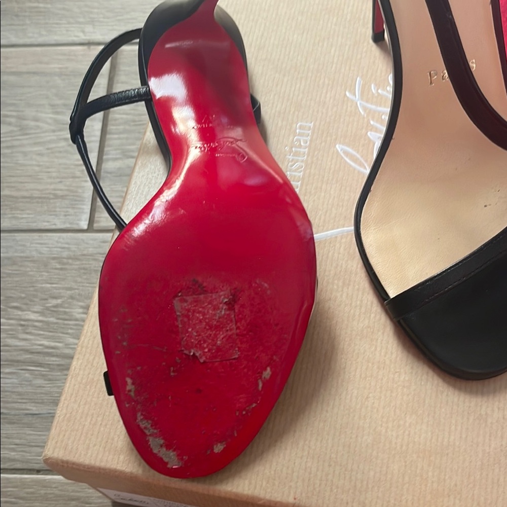 Christian Louboutin Black and Red Strappy Heels - Picture 9 of 11